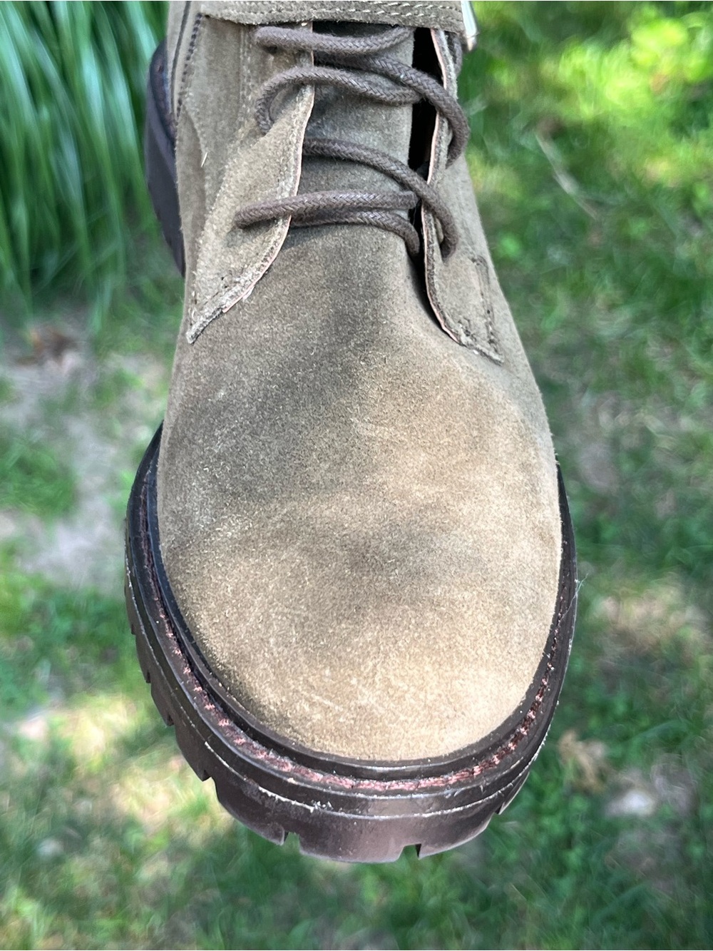 Lucky Brand Inniko Boots 8 Green Suede Lace Up Tall Buckle Moto Grunge Combat - Picture 6 of 16